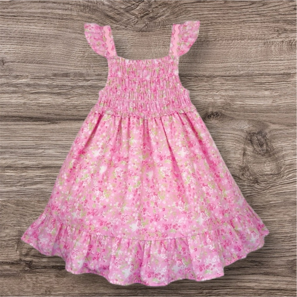 Girls Smocked Pink Dress Easter Dress Cherry Blossom Dress Little Girls Dress